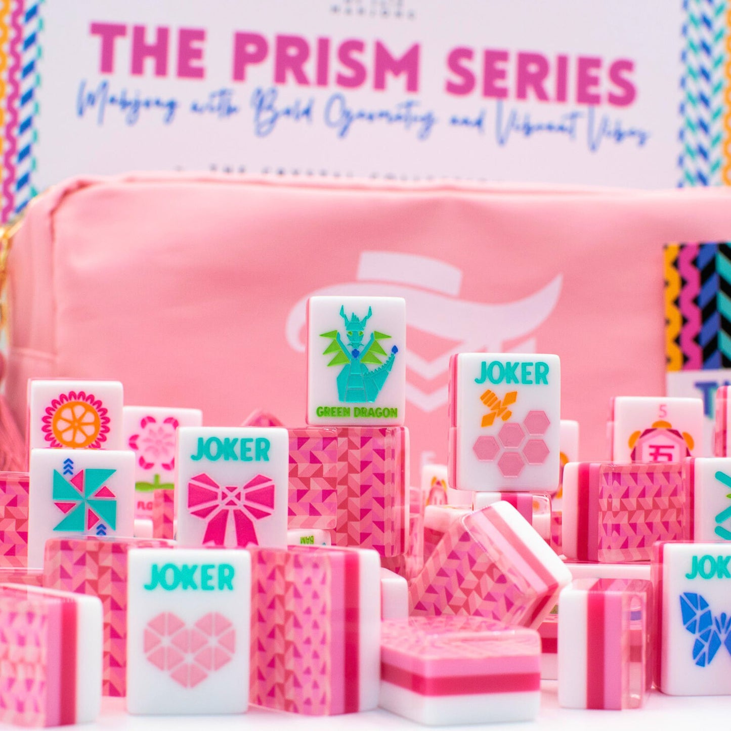 (BACK-ORDER) Crystal Prism Pink | Mahjong with Bold Angles and Vibrant Vibes | Clear Top with Colorful Pattern and Layers