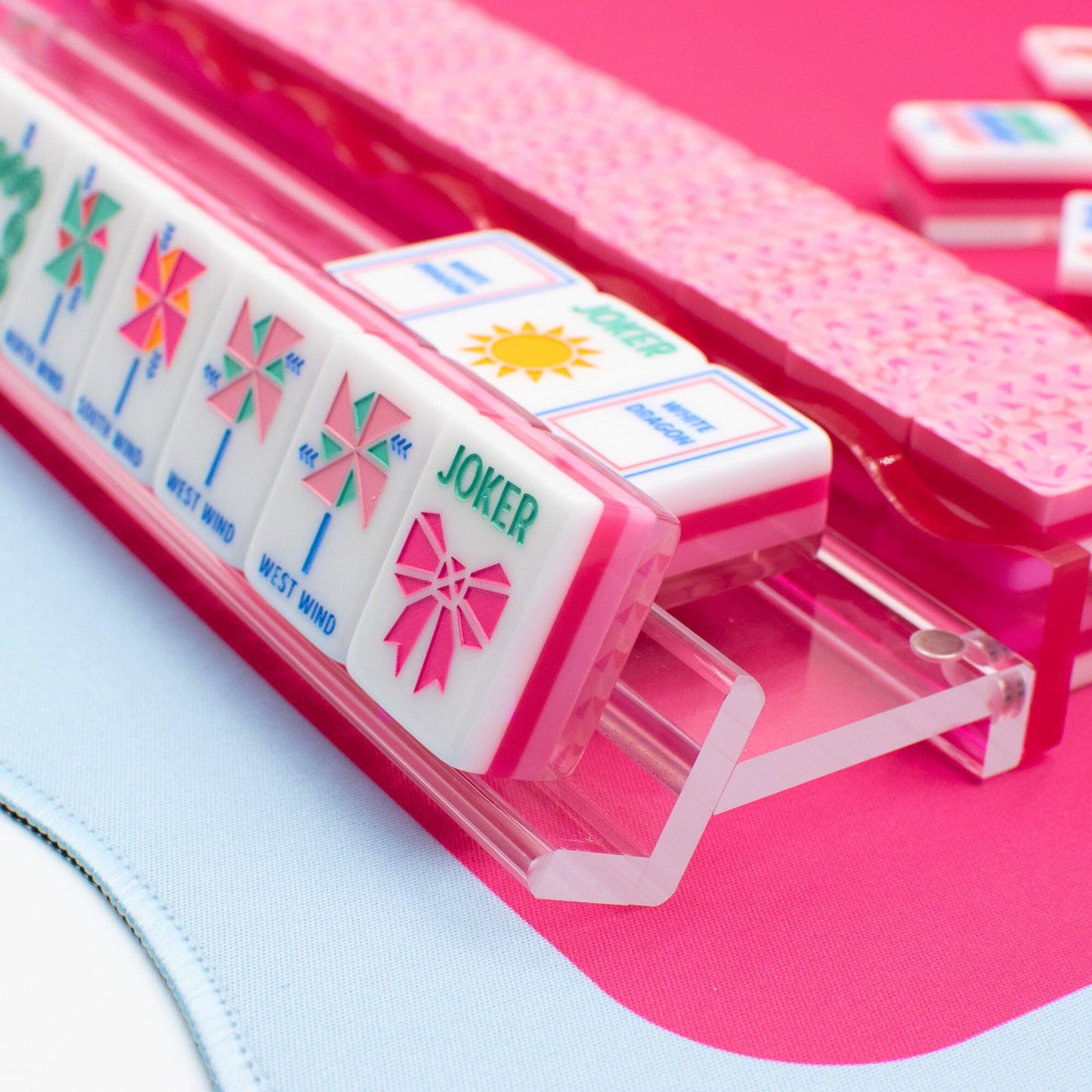 (BACK-ORDER) Crystal Prism Pink | Mahjong with Bold Angles and Vibrant Vibes | Clear Top with Colorful Pattern and Layers