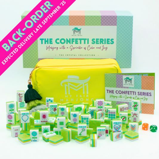 (BACK-ORDER) Crystal Confetti Citrus Green | Mahjong with a Sprinkle of Color and Joy | Clear Top with Colorful Pattern and Layers
