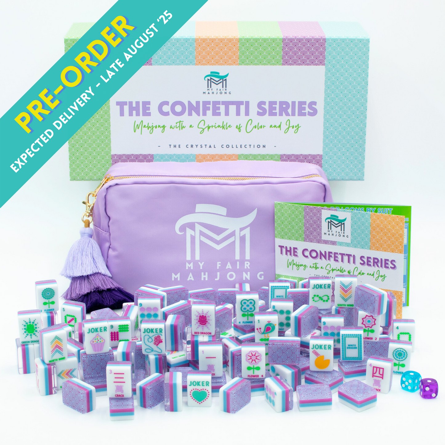 (PRE-ORDER) Crystal Confetti Purple | Mahjong with a Sprinkle of Color and Joy | Clear Top with Colorful Pattern and Layers