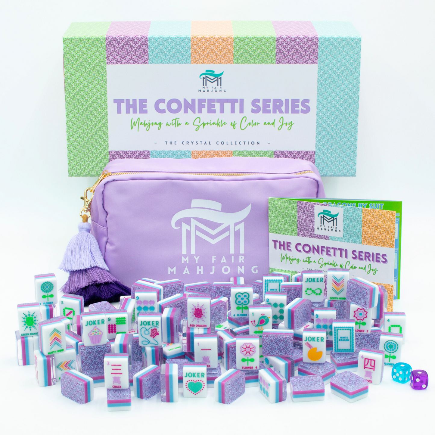 (PRE-ORDER) Crystal Confetti Purple | Mahjong with a Sprinkle of Color and Joy | Clear Top with Colorful Pattern and Layers