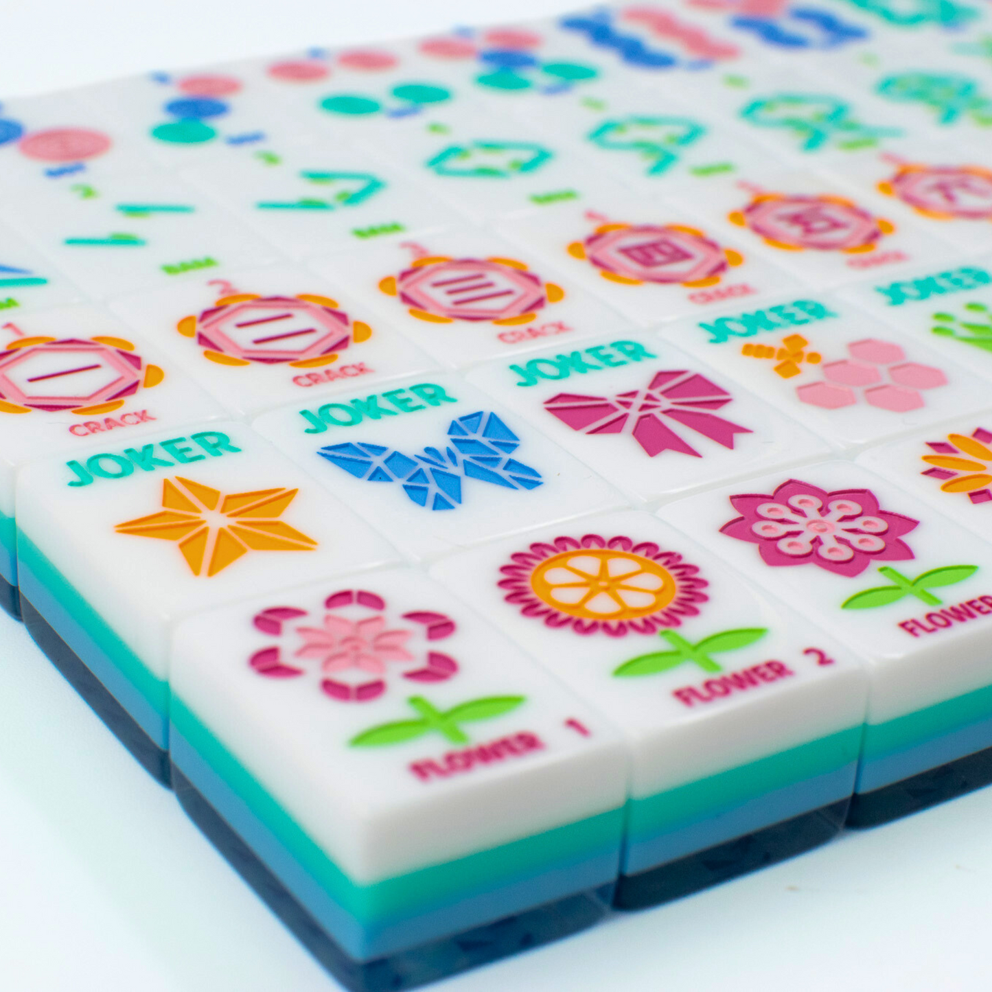 (PRE-ORDER) Crystal Prism Blue | Mahjong with Bold Angles and Vibrant Vibes | Clear Top with Colorful Pattern and Layers