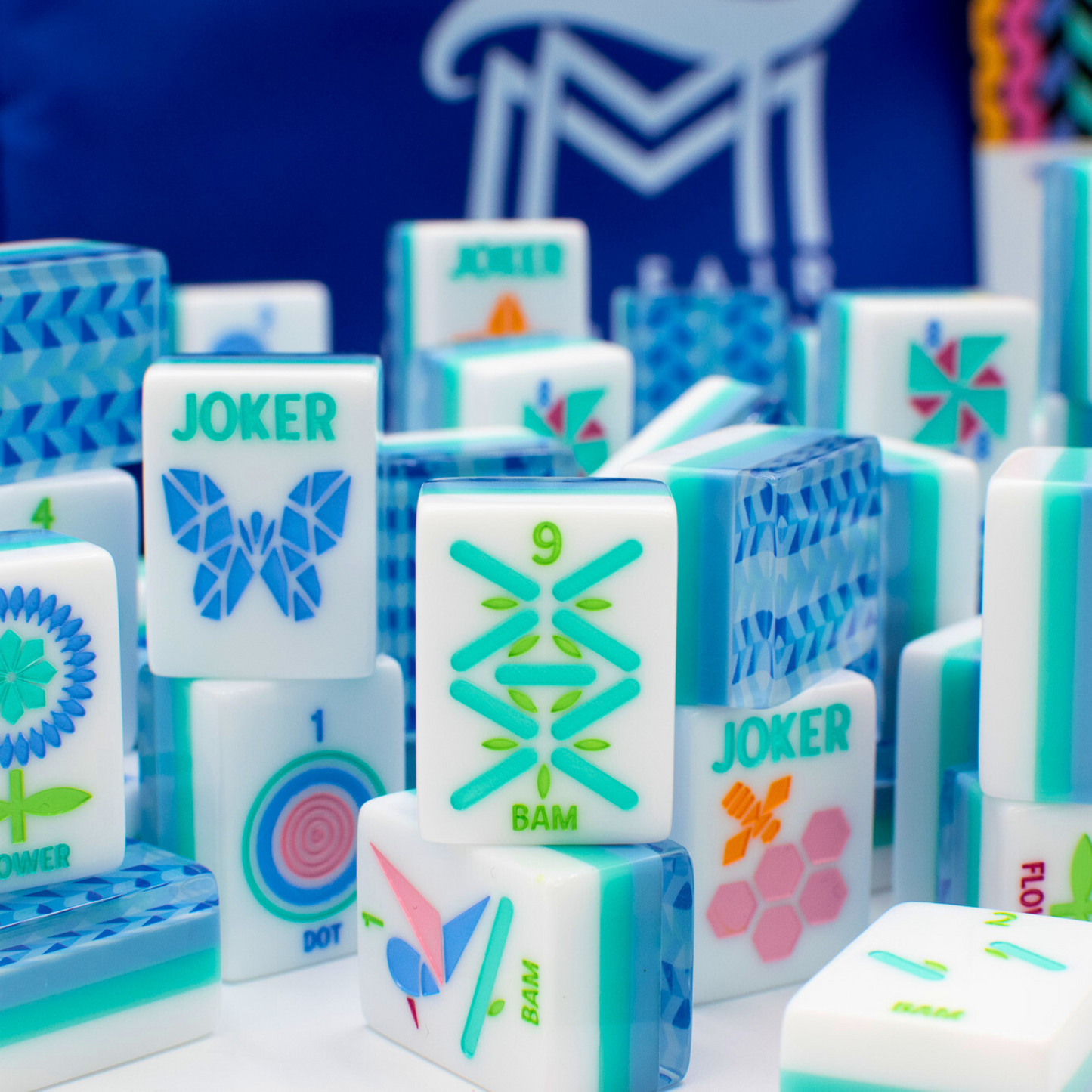 (PRE-ORDER) Crystal Prism Blue | Mahjong with Bold Angles and Vibrant Vibes | Clear Top with Colorful Pattern and Layers