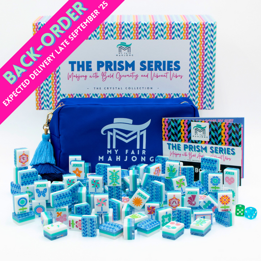 (BACK-ORDER) Crystal Prism Blue | Mahjong with Bold Angles and Vibrant Vibes | Clear Top with Colorful Pattern and Layers