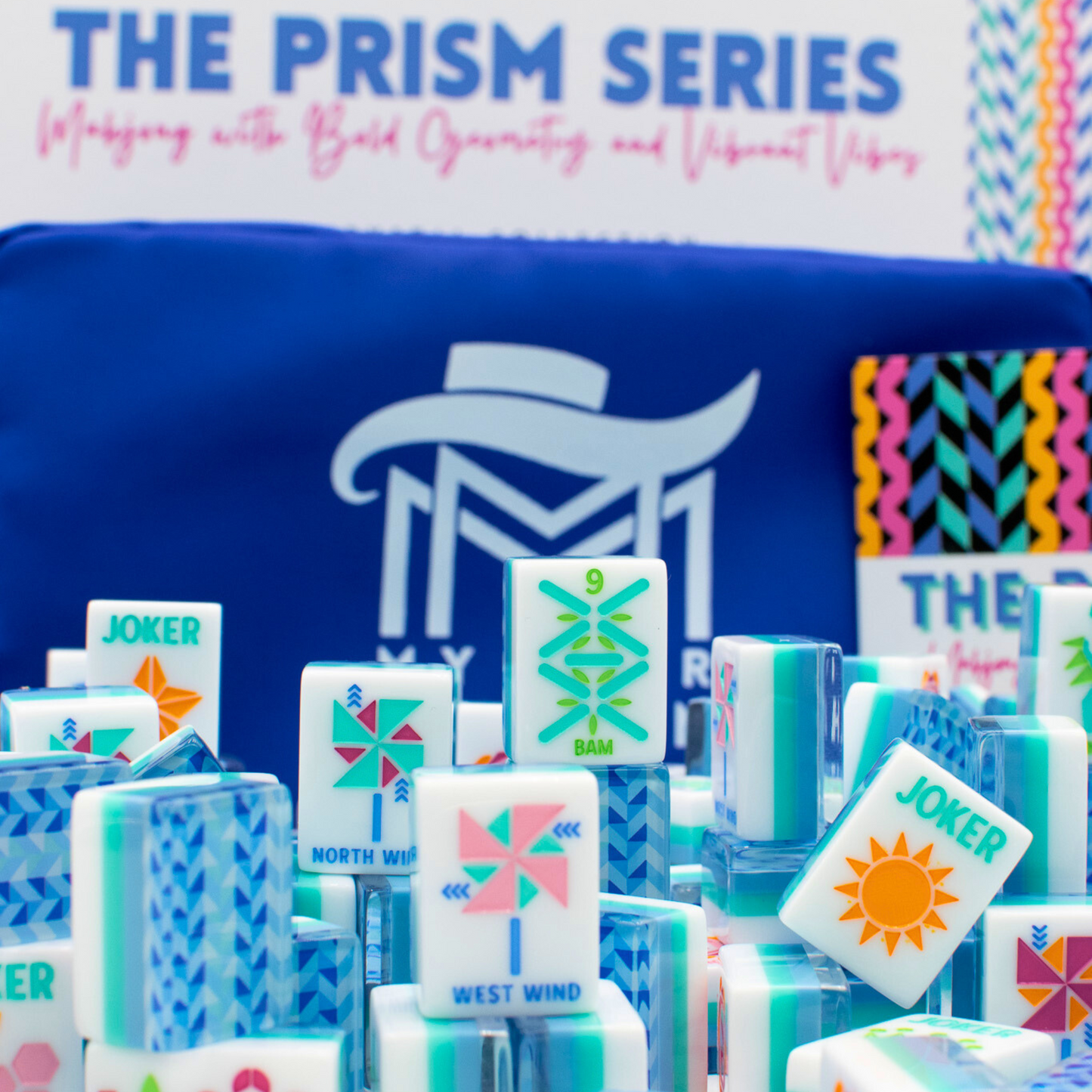 (PRE-ORDER) Crystal Prism Blue | Mahjong with Bold Angles and Vibrant Vibes | Clear Top with Colorful Pattern and Layers