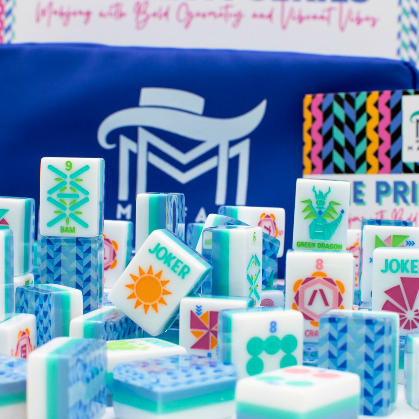 (PRE-ORDER) Crystal Prism Blue | Mahjong with Bold Angles and Vibrant Vibes | Clear Top with Colorful Pattern and Layers