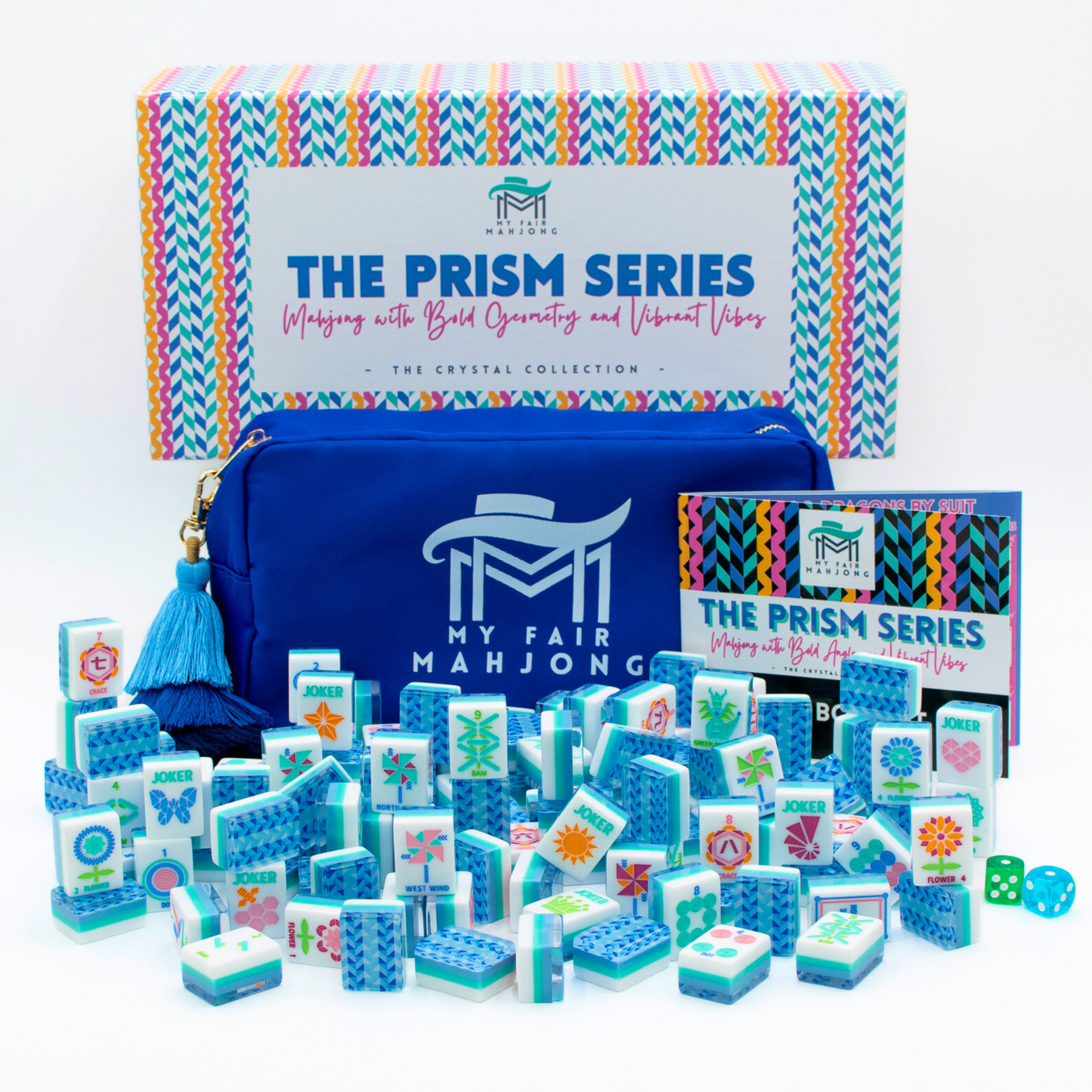 (PRE-ORDER) Crystal Prism Blue | Mahjong with Bold Angles and Vibrant Vibes | Clear Top with Colorful Pattern and Layers