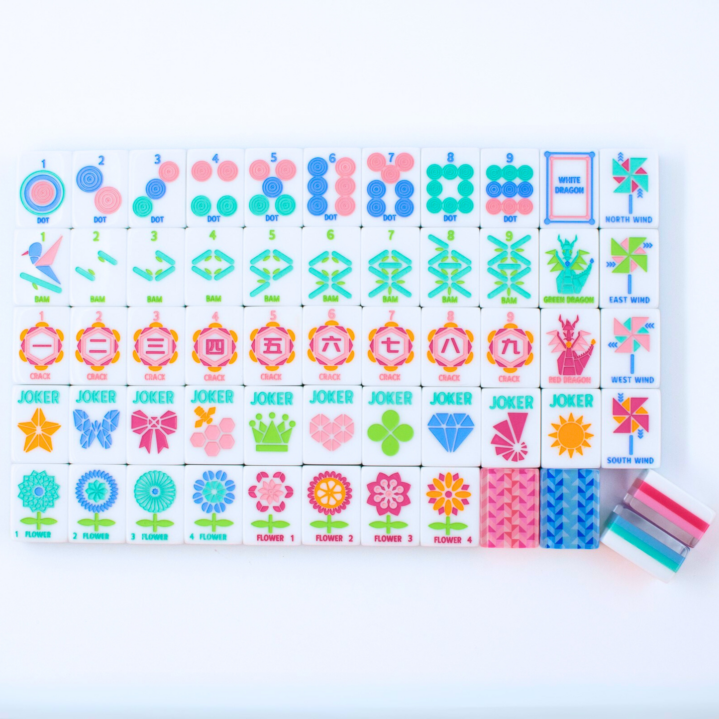 (PRE-ORDER) Crystal Prism Blue | Mahjong with Bold Angles and Vibrant Vibes | Clear Top with Colorful Pattern and Layers