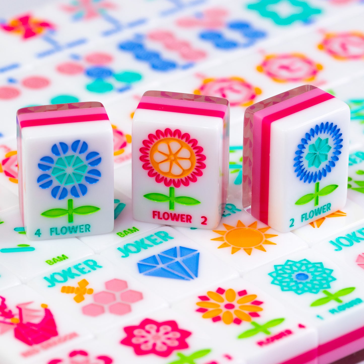 Crystal Prism Pink | Mahjong with Bold Angles and Vibrant Vibes | Clear Top with Colorful Pattern and Layers