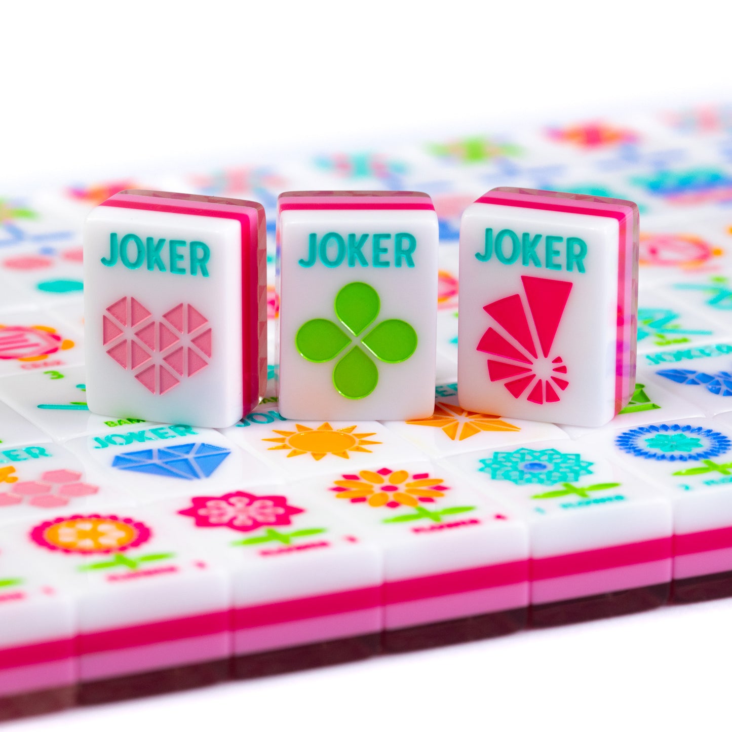 Crystal Prism Pink | Mahjong with Bold Angles and Vibrant Vibes | Clear Top with Colorful Pattern and Layers