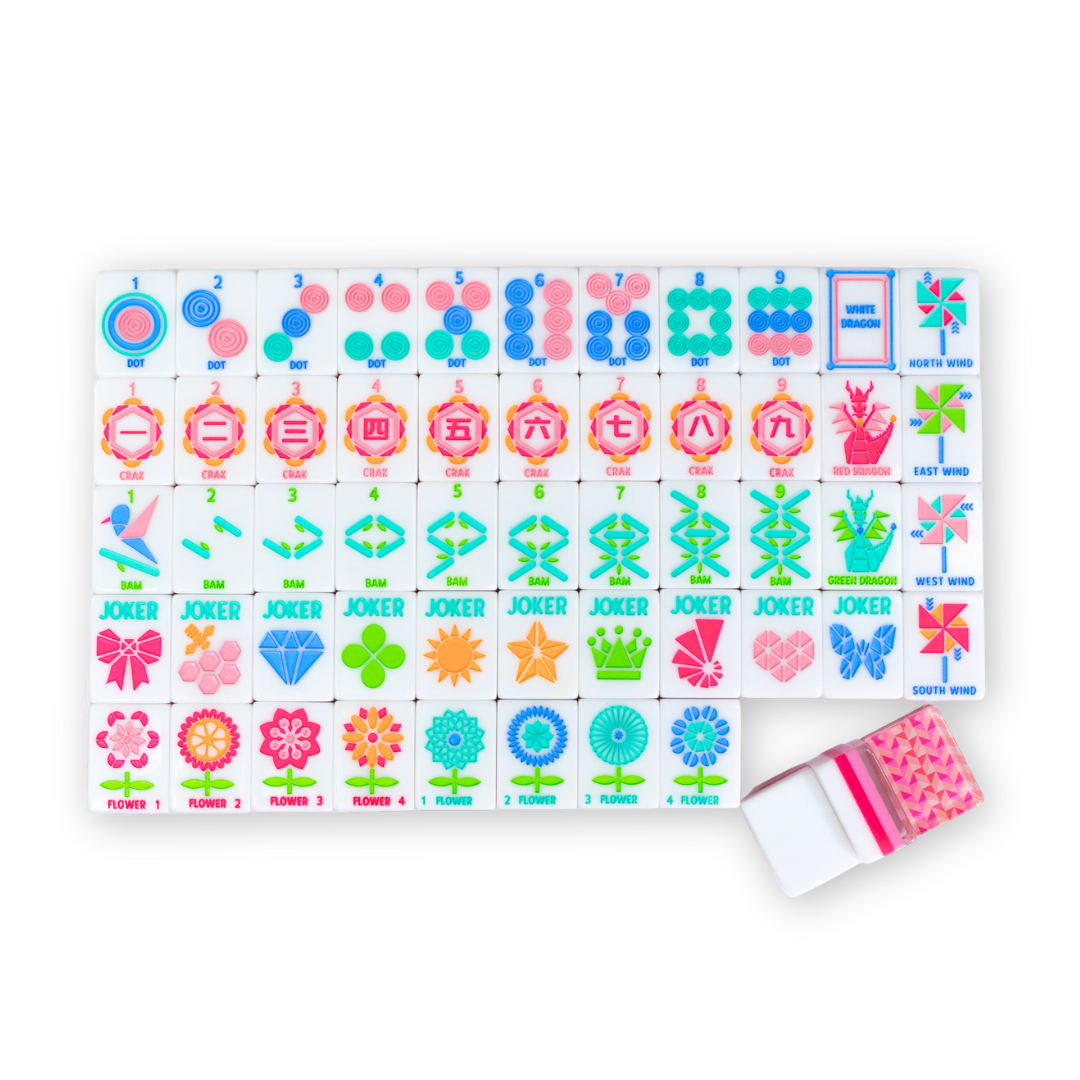 Crystal Prism Pink | Mahjong with Bold Angles and Vibrant Vibes | Clear Top with Colorful Pattern and Layers