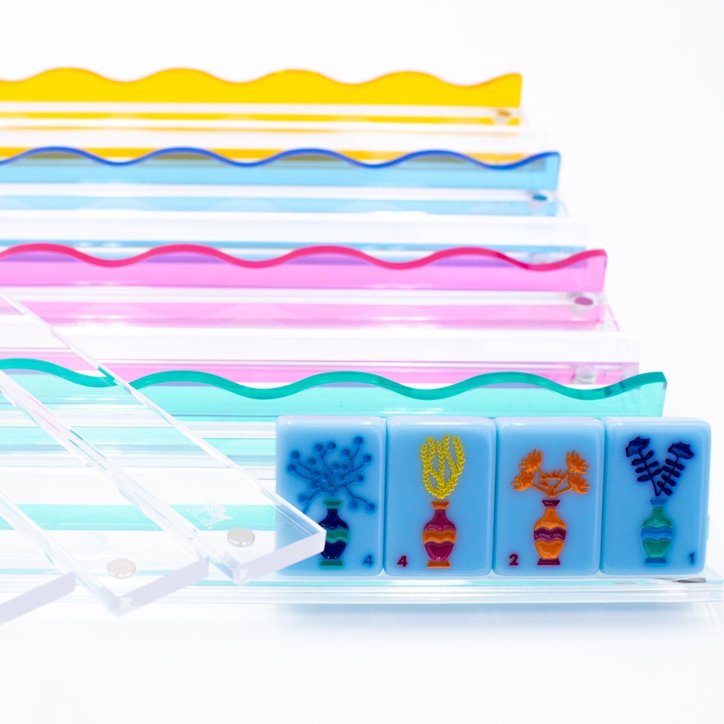 MAHJONG RACKS  |  Premium Acrylic  |  4 Racks + 4 Rectangular Pushers