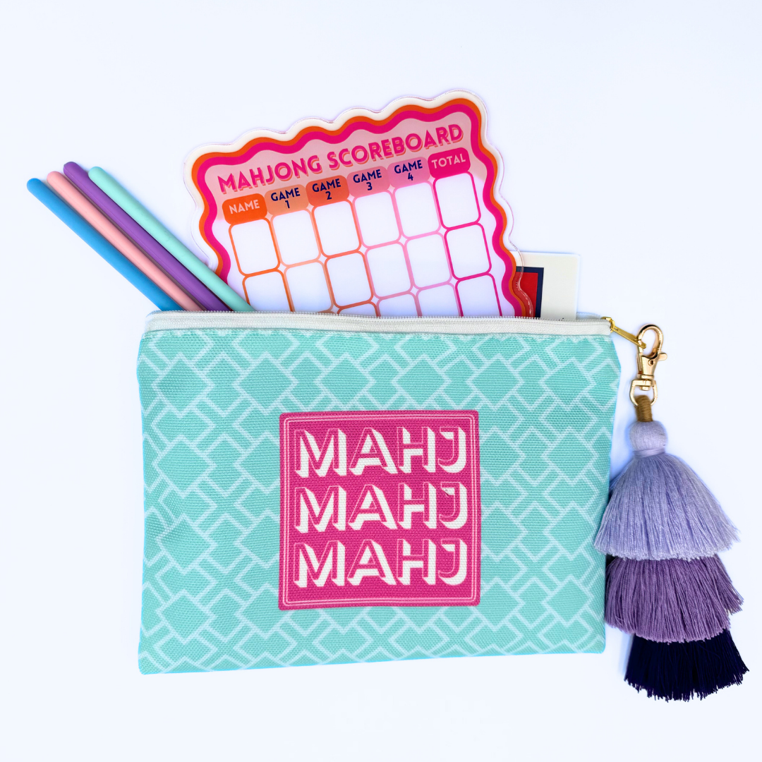 Mahjong Card & Accessory Bag  |  Fits Oversized League Cards & Mini 20mm Mahjong Tile Sets