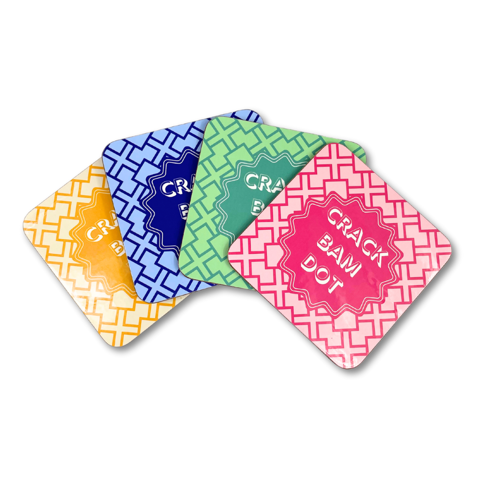Mahjong Coasters Set of 4 - Mahjongg Gift for Mah-Jongg Players Games Tournaments or any occasion - Protect your Mah Jongg tiles table and mat from drinks and cups - Vibrant Colorful Blue Yellow Green Pink