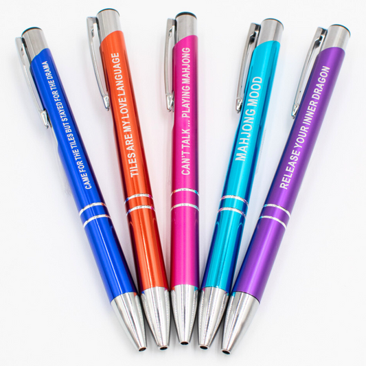 MAHJONG PEN SET  |  5 Colorful Pens with Funny Mahjong Sayings