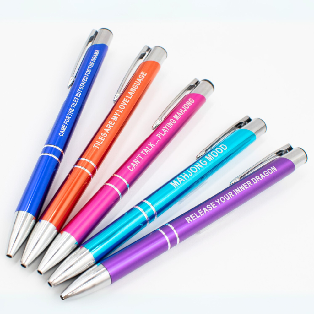 MAHJONG PEN SET  |  5 Colorful Pens with Funny Mahjong Sayings