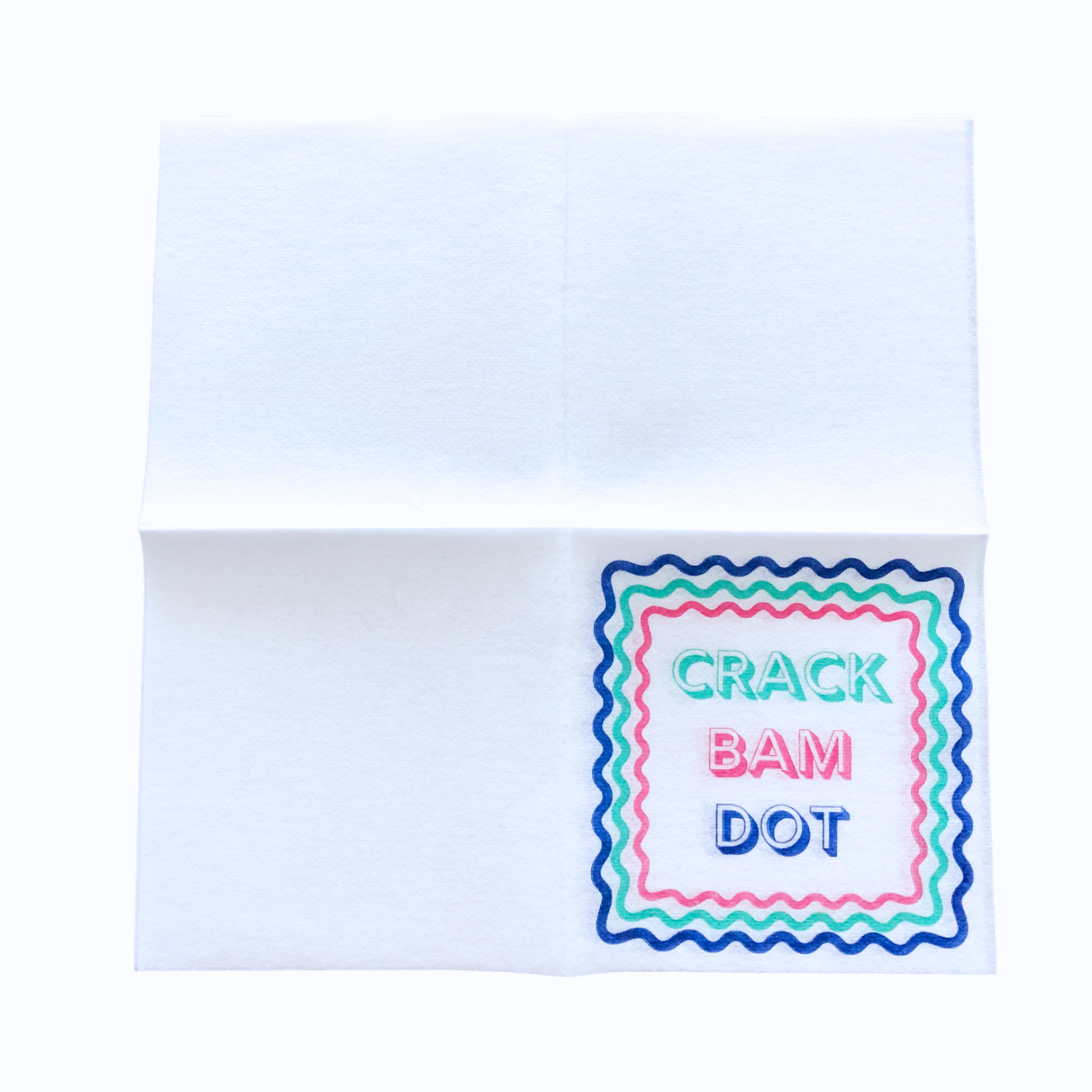 Colorful Unique Mahjong cocktail napkins- set of 50-  with pink green and blue words Crack Bam Dot - airlaid technology - luxury eco friendly disposable napkins for Mah Jongg parties tournaments game night or mahjongg gift.