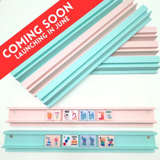 Wooden, Painted Mahjong Racks  (20", Set of 4)  |  Blue and Pink Sets  |  Magnetic Attached Pusher