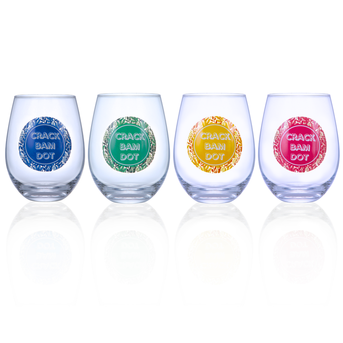 Mahjong Stemless Wine Glasses (18oz) | Set of 4 | Nature Pattern | Mahjongg Joy in a Cup | Great Cocktail Gift for Mahj Game Night, Party Crack Bam Dot