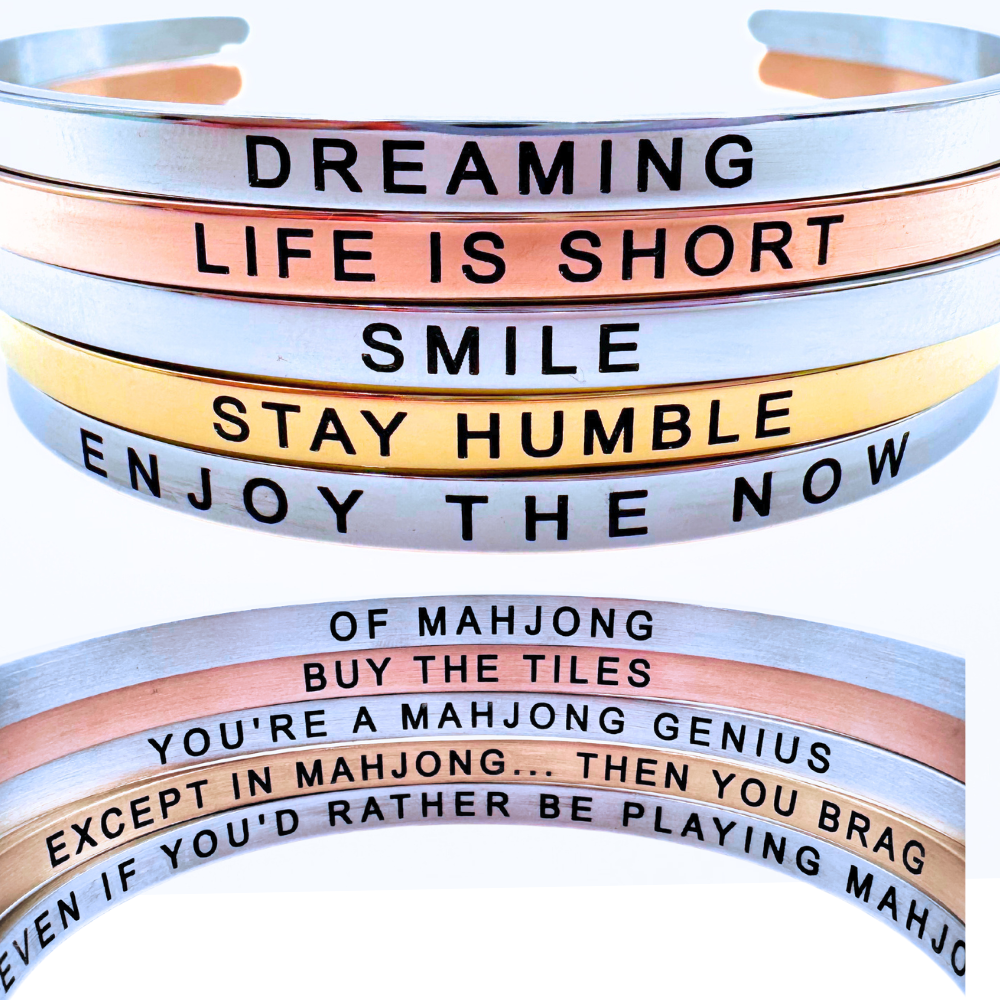 MAHJONG BRACELET with SECRET MESSAGE  |  Gold, Rose Gold and Silver Bangle  | A Gift that will Get Smiles!