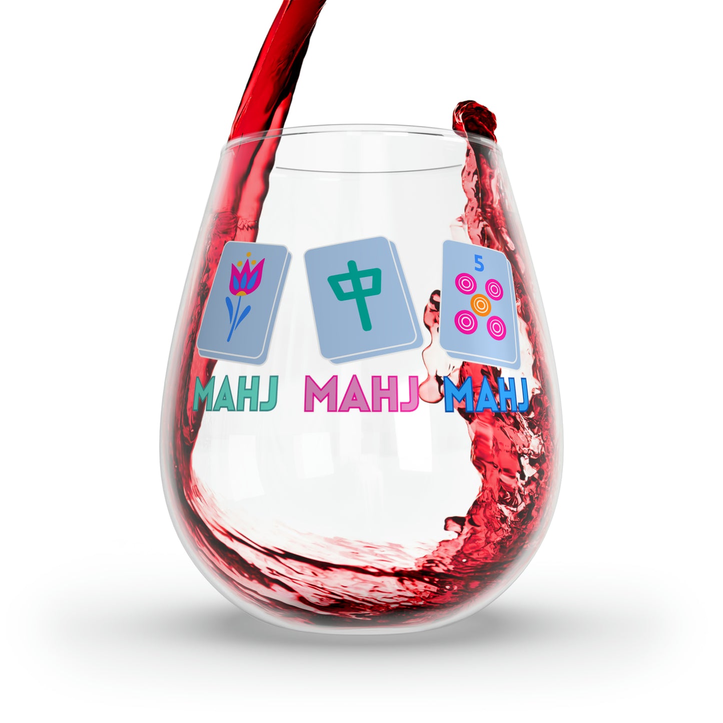 Mahjong wine glass with colorful bright mahjongg tiles mahj mahj mahj gift for party or game night