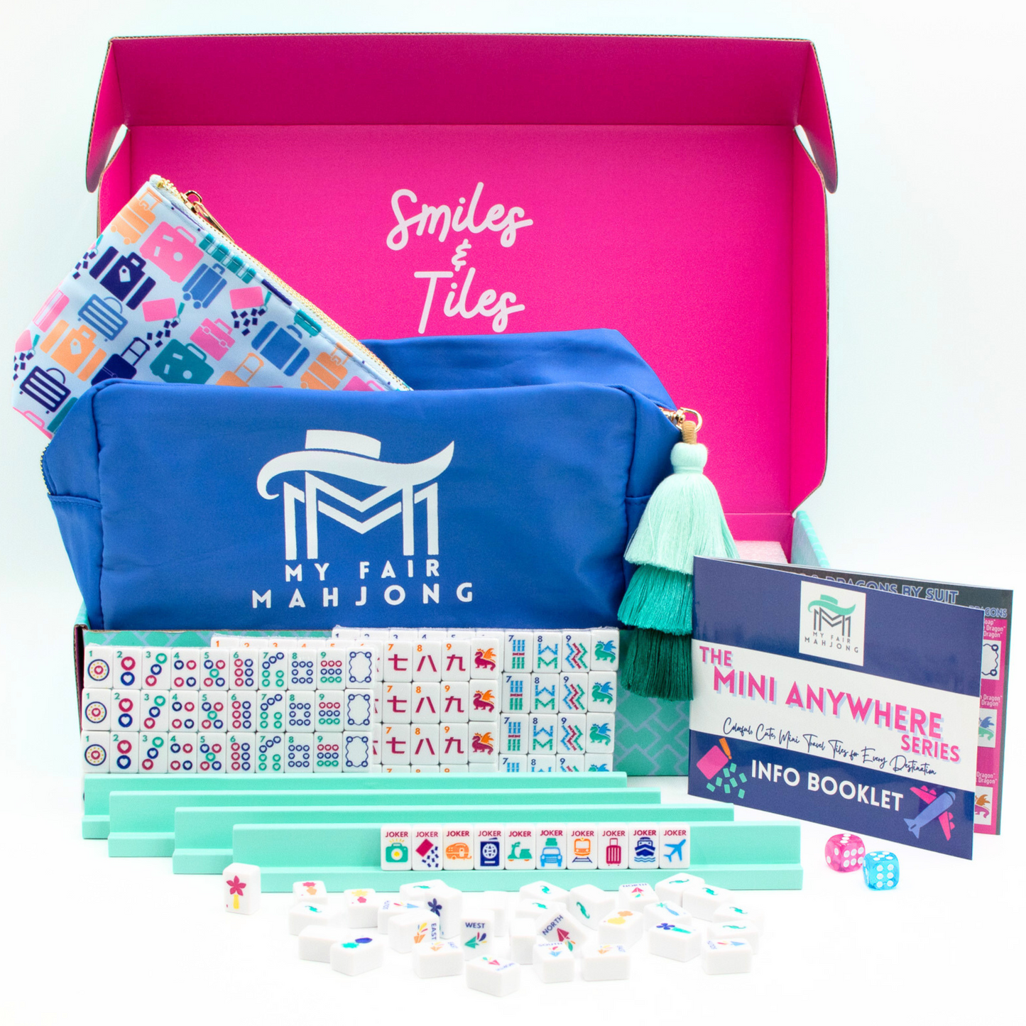 (BACK-ORDER) MINI ANYWHERE SERIES- White | Colorful Tiny Travel Mahjong Set