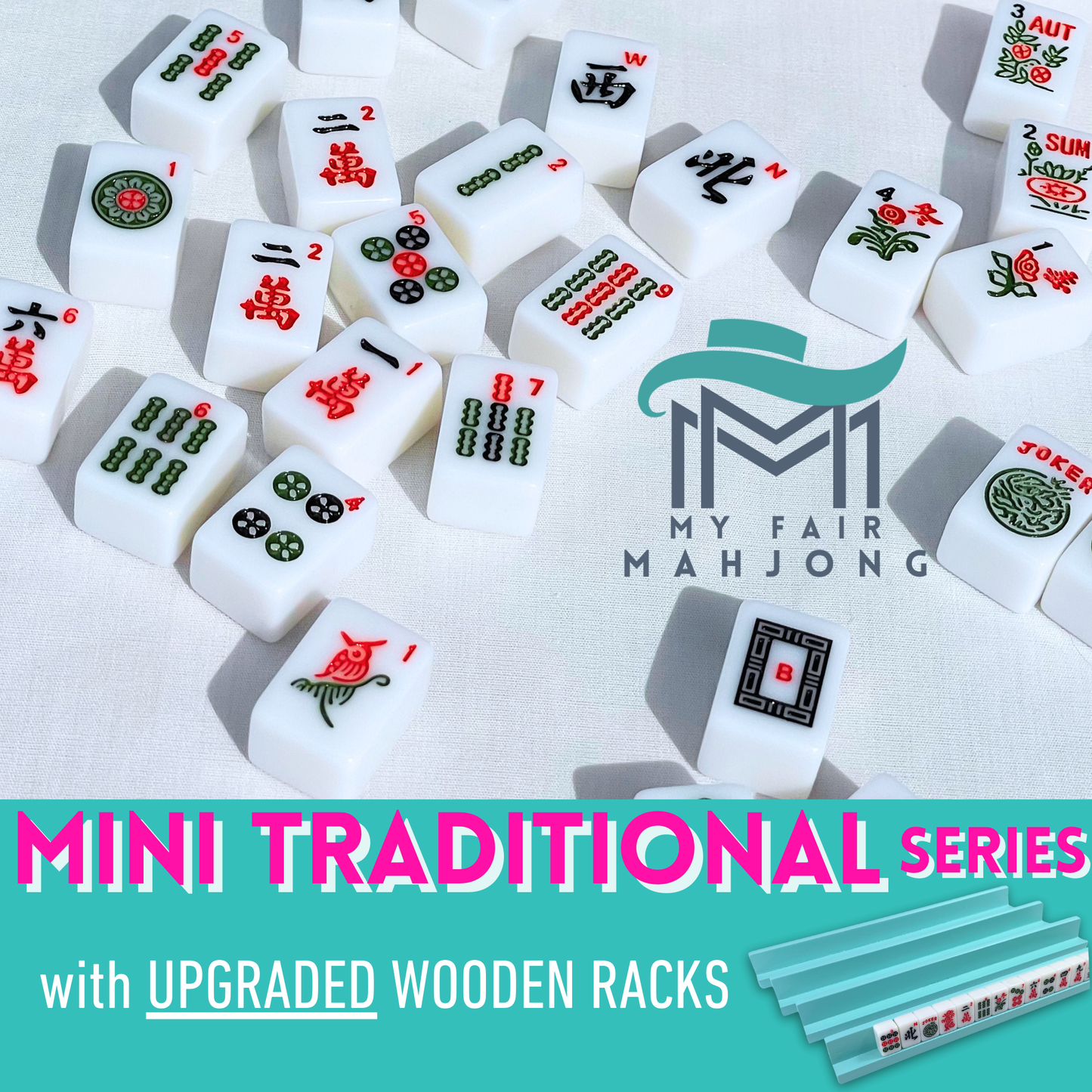 MINI TRADITIONAL SERIES with Upgraded Wooden Racks | American Mahjong Set for Travel | Small Size (0.8"x0.5"x0.4")