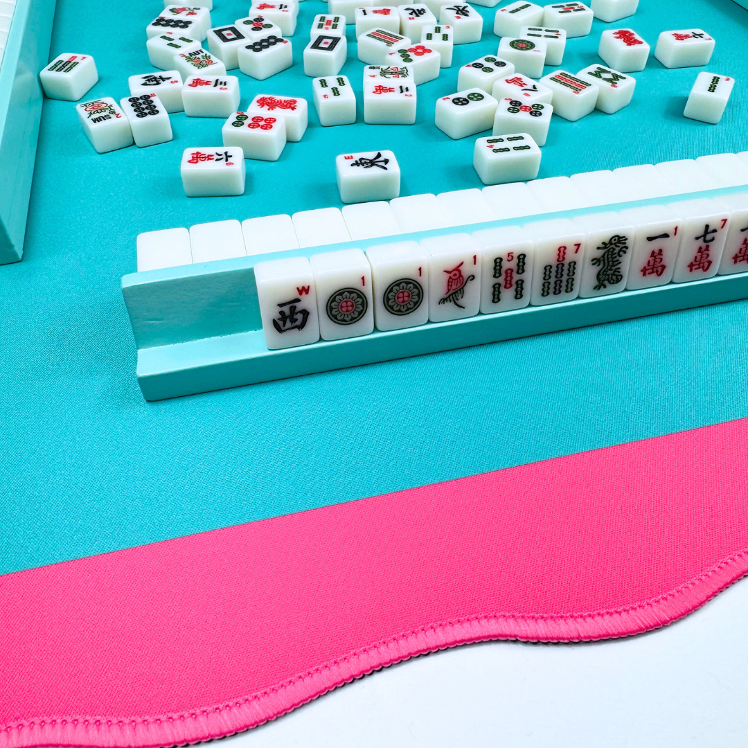 Mahjong Mat with Scalloped Edge in 4 bright color combinations Pink Blue Turquoise Green Orange- Mahjongg Mat Mini Travel Tile Sets
