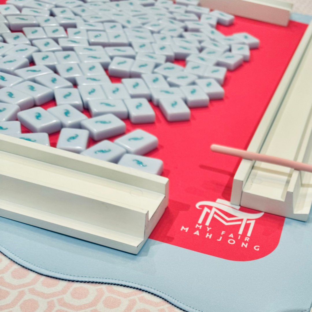 Mahjong Mat with Scalloped Edge in 4 bright color combinations Pink Blue Turquoise Green Orange- Mahjongg Mat Large Standard Tile Sets