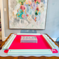 Mahjong Mat with Scalloped Edge in 4 bright color combinations Pink Blue Turquoise Green Orange- Mahjongg Mat Large Standard Tile Sets