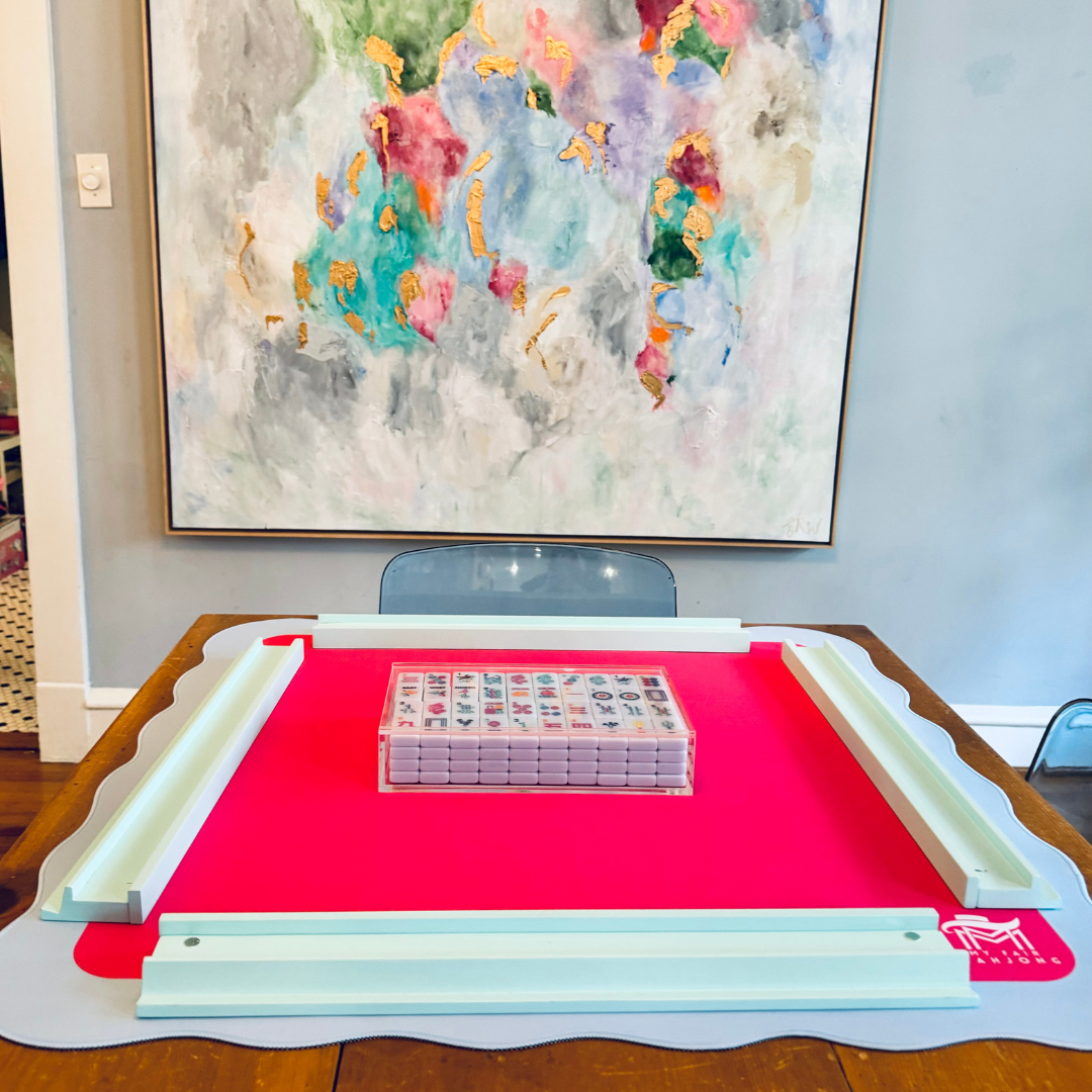 Mahjong Mat with Scalloped Edge in 4 bright color combinations Pink Blue Turquoise Green Orange- Mahjongg Mat Large Standard Tile Sets