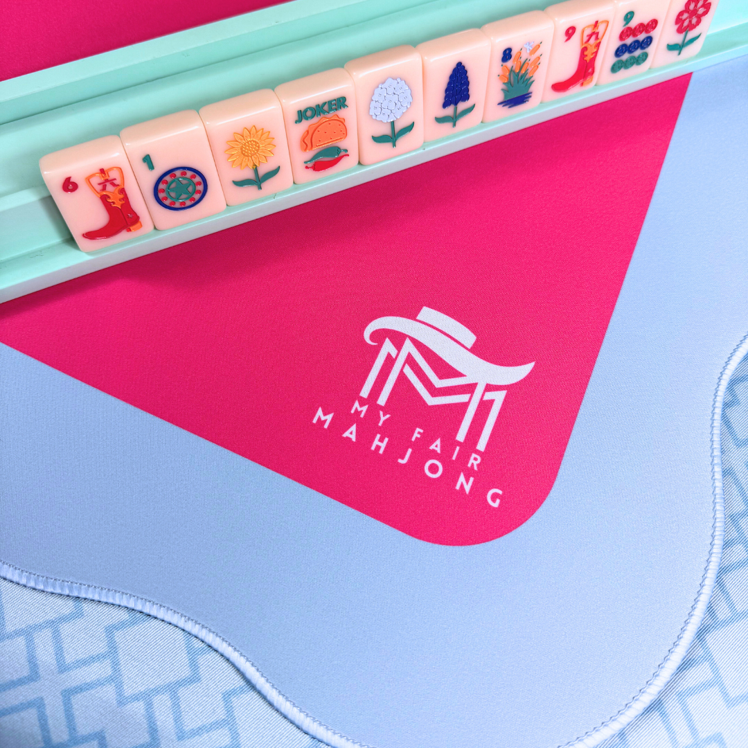 Mahjong Mat with Scalloped Edge in 4 bright color combinations Pink Blue Turquoise Green Orange- Mahjongg Mat Large Standard Tile Sets