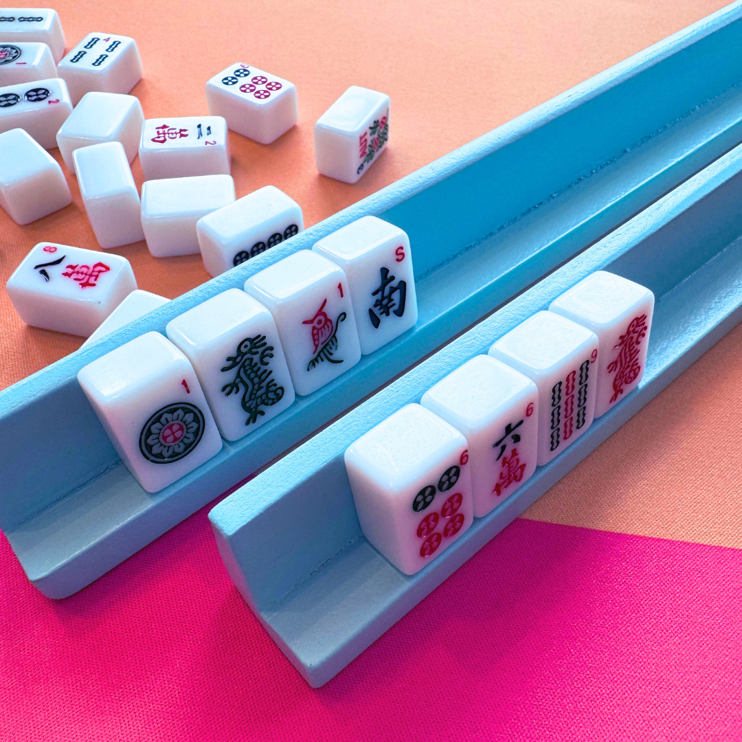 Mahjong Mat with Scalloped Edge in 4 bright color combinations Pink Blue Turquoise Green Orange- Mahjongg Mat Mini Travel Tile Sets
