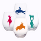 Rodeo Cowgirl Cowboy Wine Glass Set of 4 - Mahjong Texas match  - Texas bull horses calf mustang
