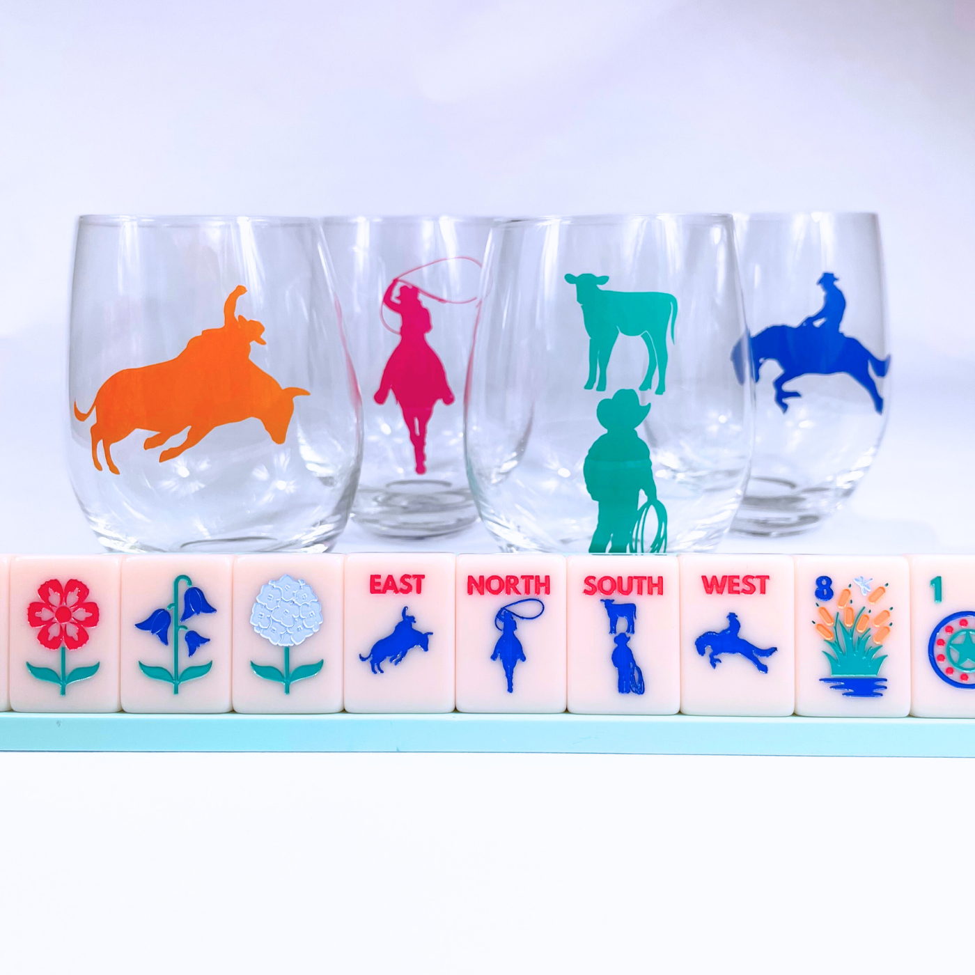 Rodeo Cowgirl Cowboy Stemless Wine Glasses (18oz) | Set of 4 | Great Cocktail Gift for Game Nights, Parties, Anytime!
