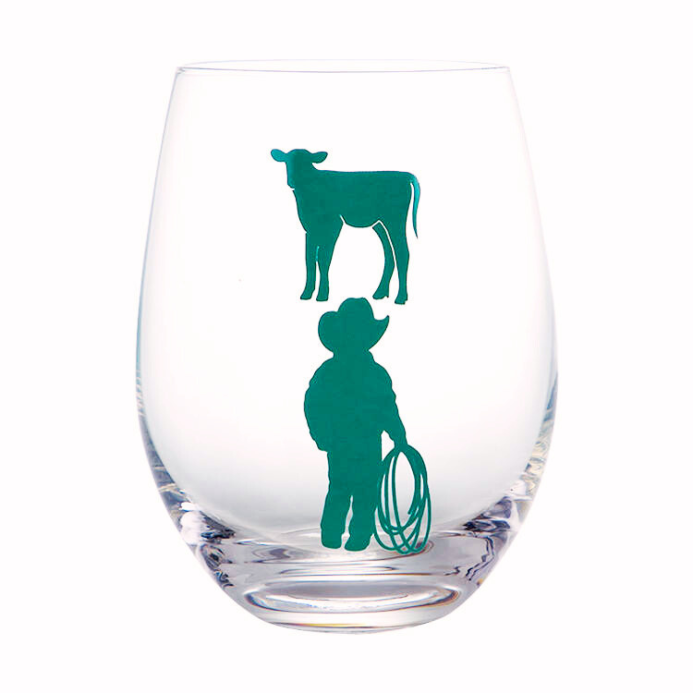 Rodeo Cowgirl Cowboy Wine Glass Set of 4 - Mahjong Texas match  - Texas bull horses calf mustang