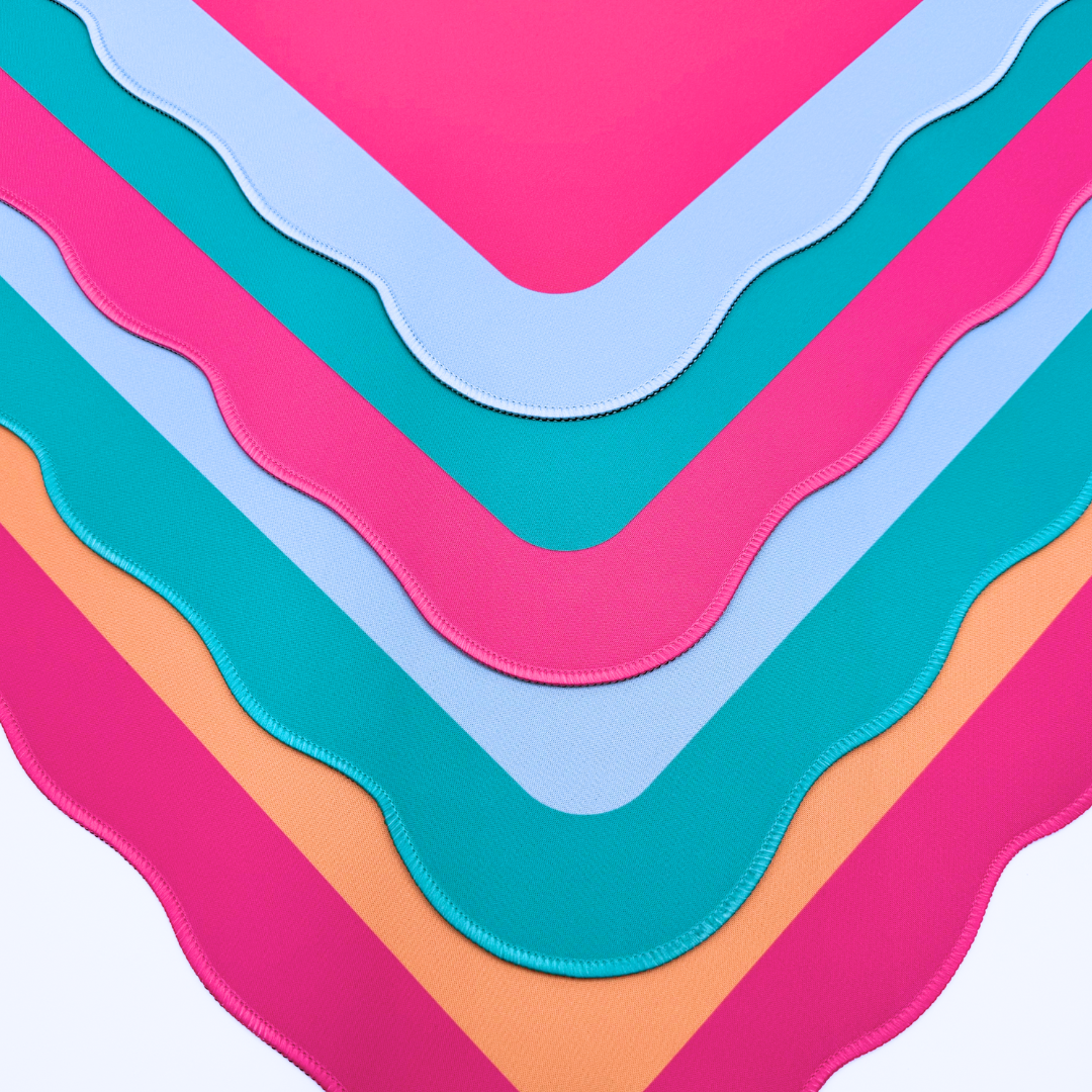 Mahjong Mat with Scalloped Edge in 4 bright color combinations Pink Blue Turquoise Green Orange- Mahjongg Mat Mini Travel Tile Sets
