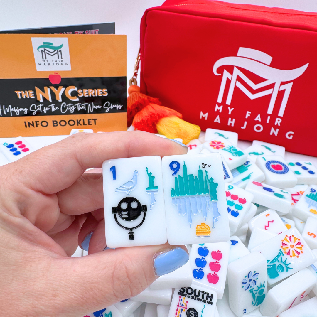 Mahjong NYC New York City Theme Mah Jongg Set with statue of liberty brooklyn bridge taxi central park broadway and more! 