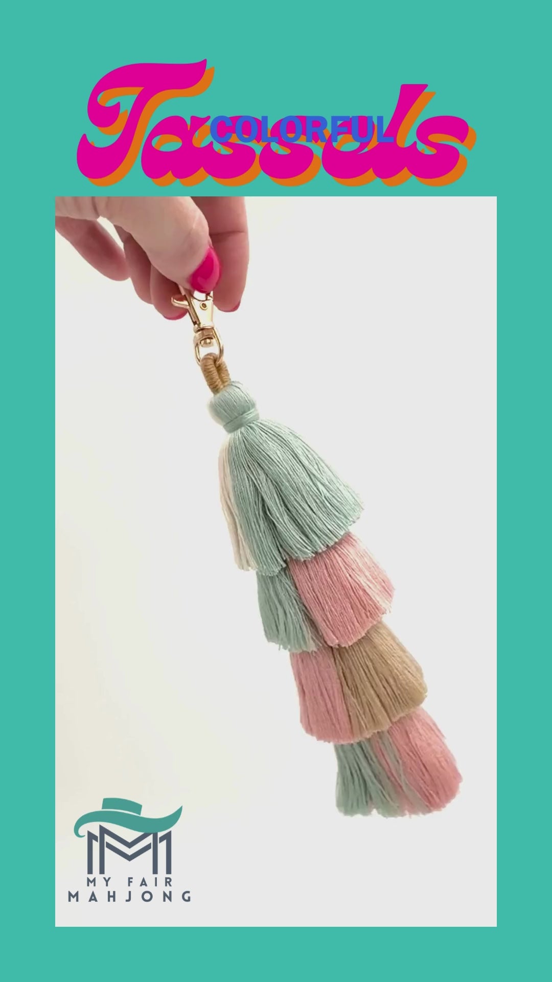 Green Pink purple red blue green multi color multi layer tassel zipper tag purse decoration for mah jongg tile bags Tassle- Key Chain or Mahjong Tile Carrying Bag Accessory